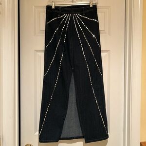 Vintage Jordache Dark Denim Maxi Skirt with Front Slit & Silver Sequins Size 3.